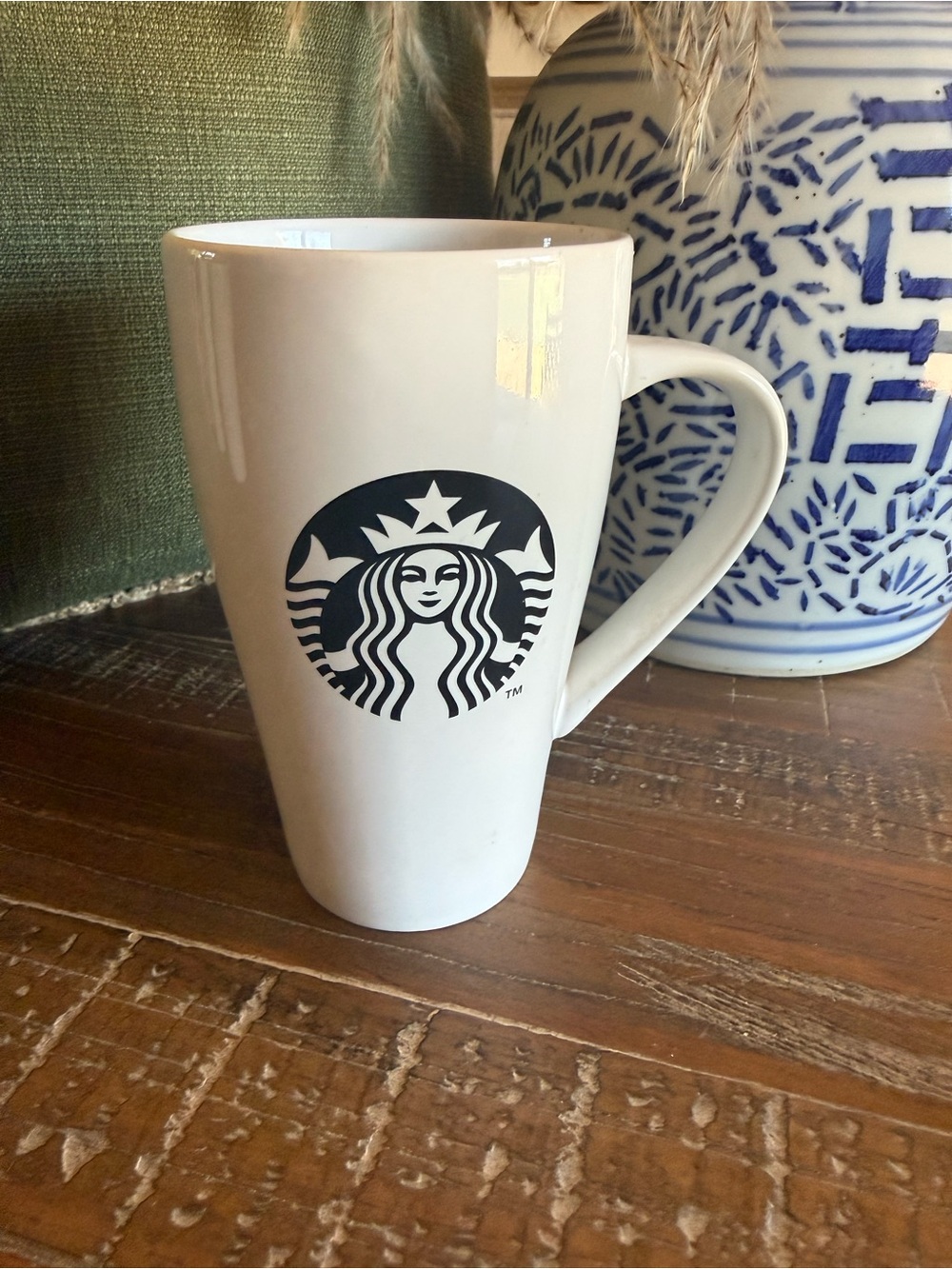 Starbucks 2014 Classic Black Siren White Ceramic Tapered Coffee Mug 16oz".